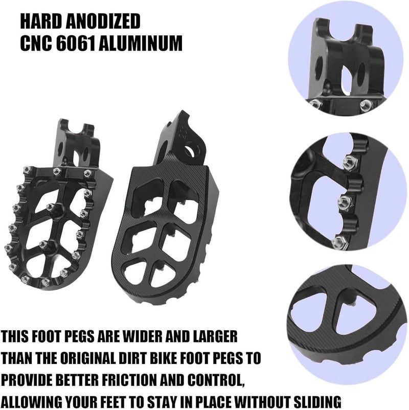 Adsspro Motorcycle CNC Foot Pegs Rests Footpegs For CR125 CR250 02-07 CRF150R 07-21 CRF250R 04-21 CRF250X 04-17 CRF250RX 19-21 CRF450R 02-21 CRF450RX 17-19 CRF450X 05-21 CRF450L 2019 Dirt Bike (Black) - Image 4